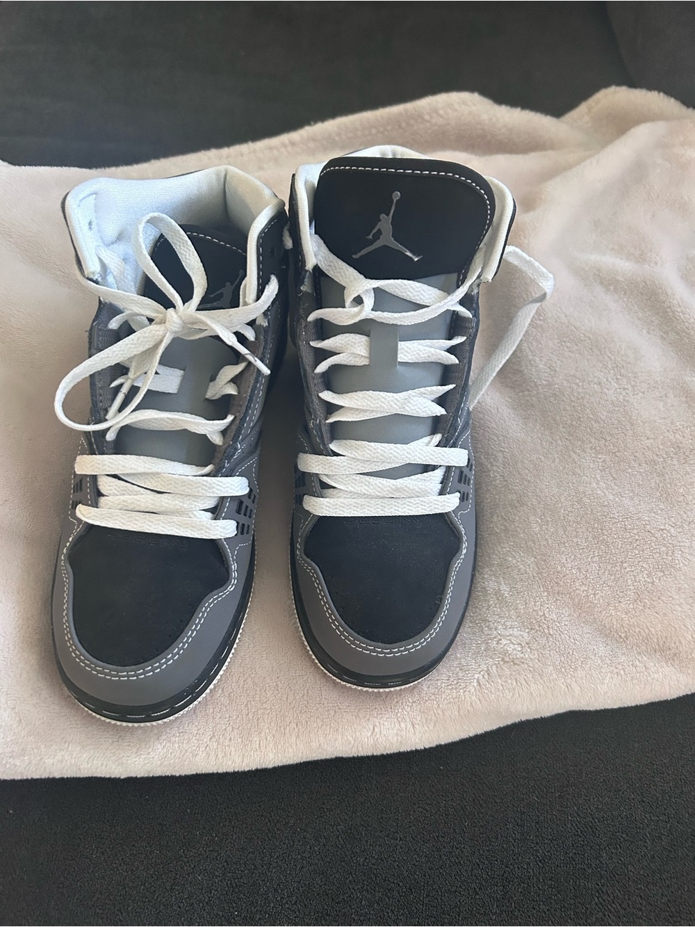 Jordan Men’s Mid-Top Sneakers in Black and Gray with White Laces